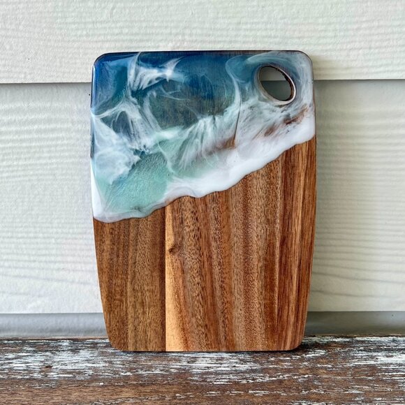 Ocean Waves Resin Wood Cutting Board Charcuterie Board Beach House Cheeseboard - Picture 2 of 4